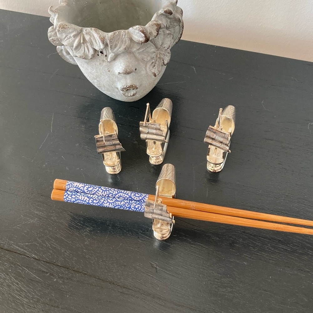 Set of Four Silver Plated Chop Stick Rests